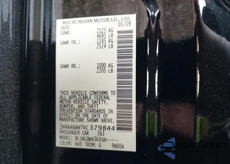 2019 Nissan Maxima 3.5 S from USA, damaged, VIN 1N4AA6AV7KC379844